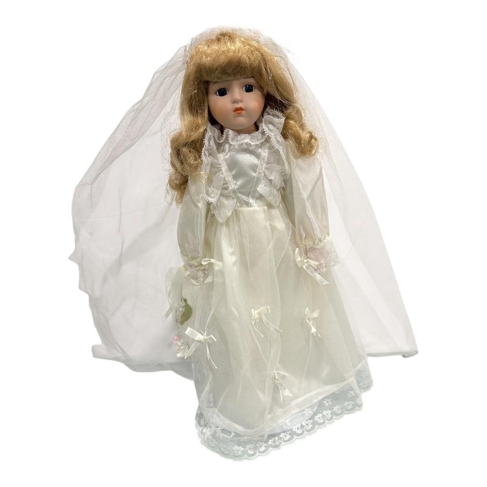 Anco Merchandise Porcelain Bride Doll Wedding Dress Veil Blonde Hair Collectible